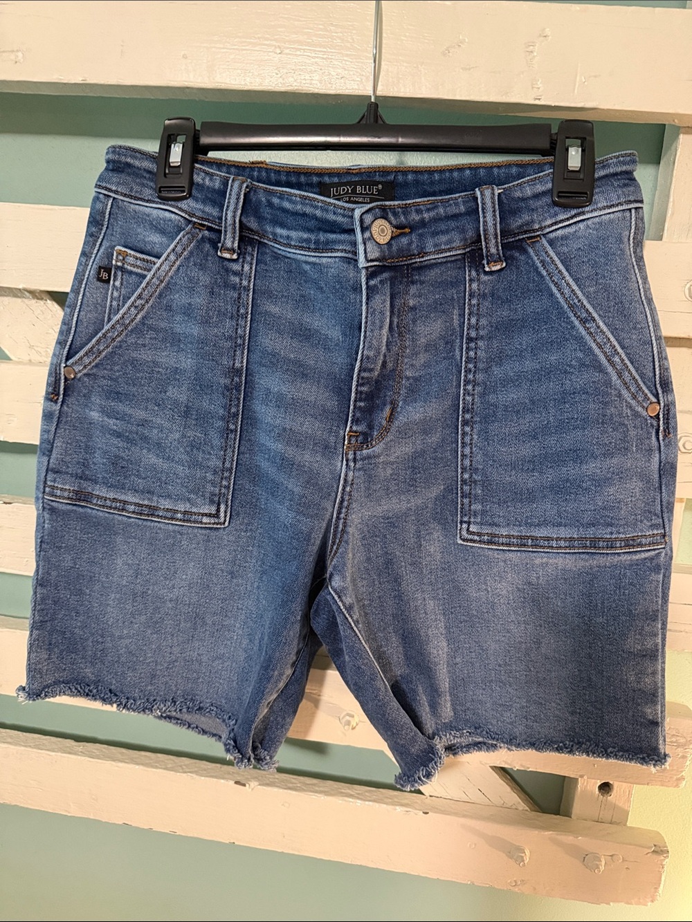 Judy Blue Medium Blue Denim Patch-Pocket Shorts